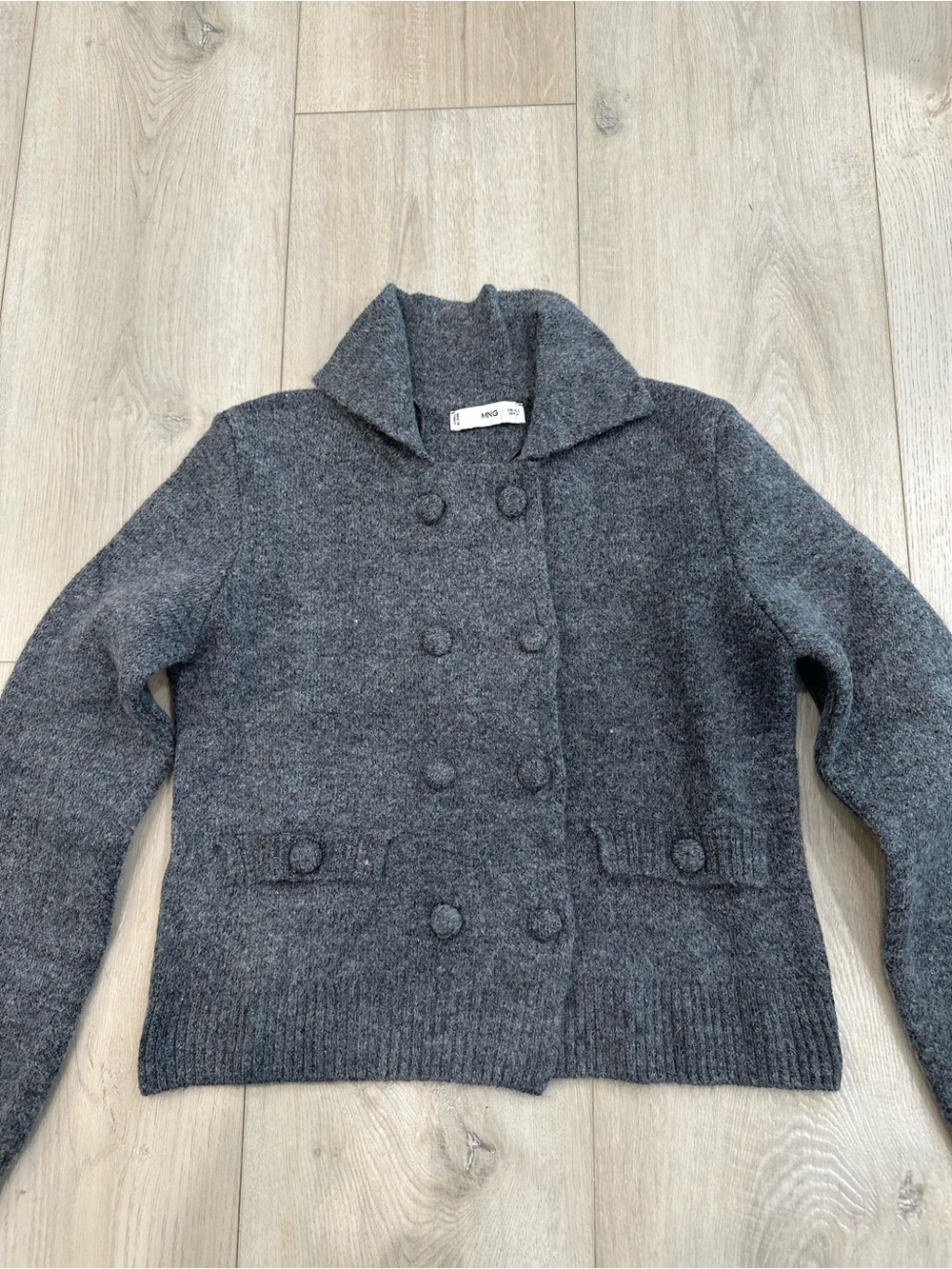 Mango MNG Gray Double Breasted Knit Cardigan Sweater Jacket Size S